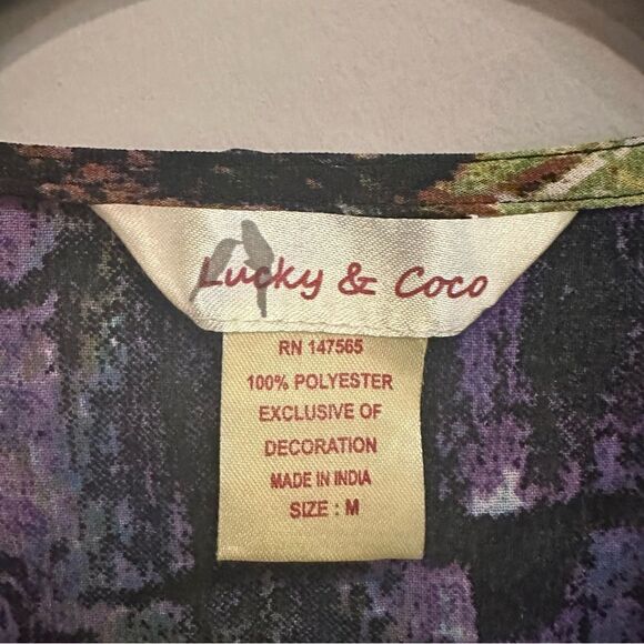 LUCKY & COCO Swimsuit Coverup Women Size Medium Tunic Beaded Boho Poncho Maxi - Picture 9 of 9